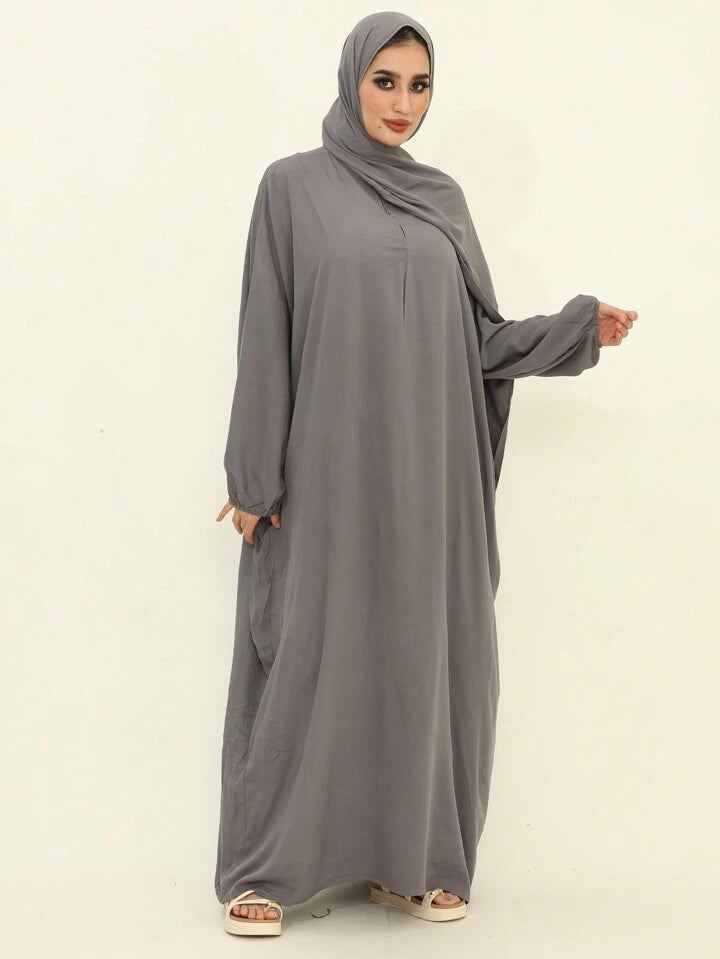 Plain Elegant Abaya And Moroccan Dress With Headscarf