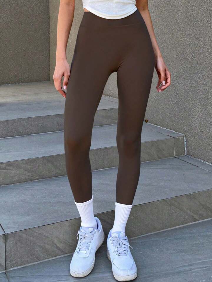 Women's Plain Color Minimalist Casual Leggings, Everyday Wear