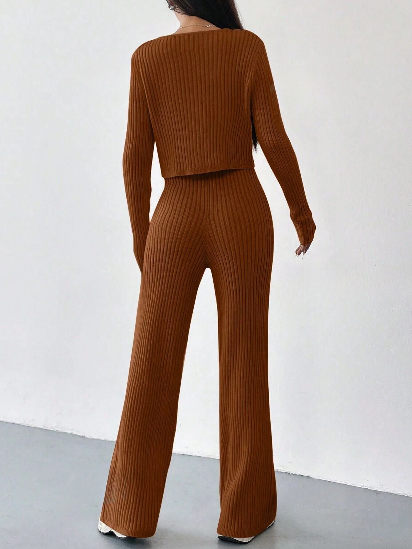 RIBBED KNIT CARDIGAN & KNITTED SOFT CO-ORD