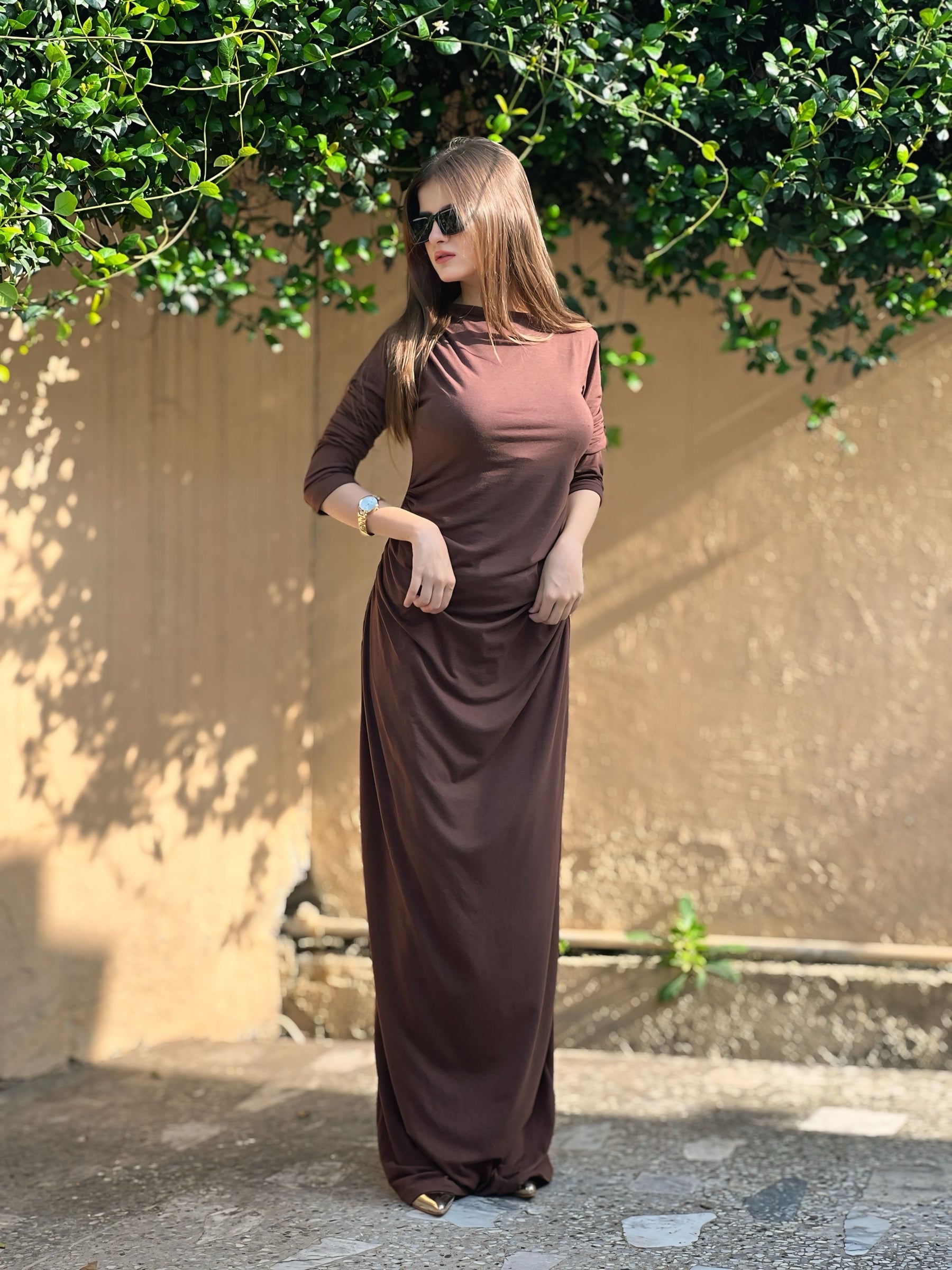 Women Assymetric Ruched long Sleeves A line tigh dress