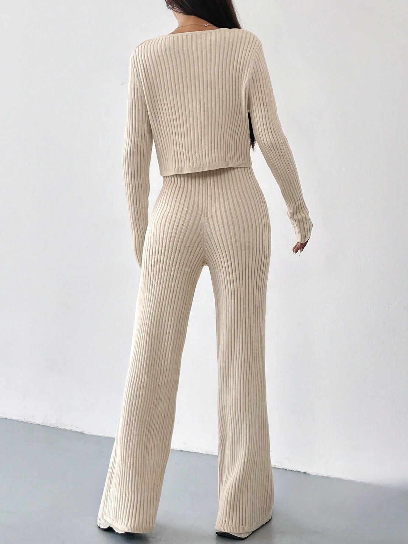 RIBBED KNIT CARDIGAN & KNITTED SOFT CO-ORD