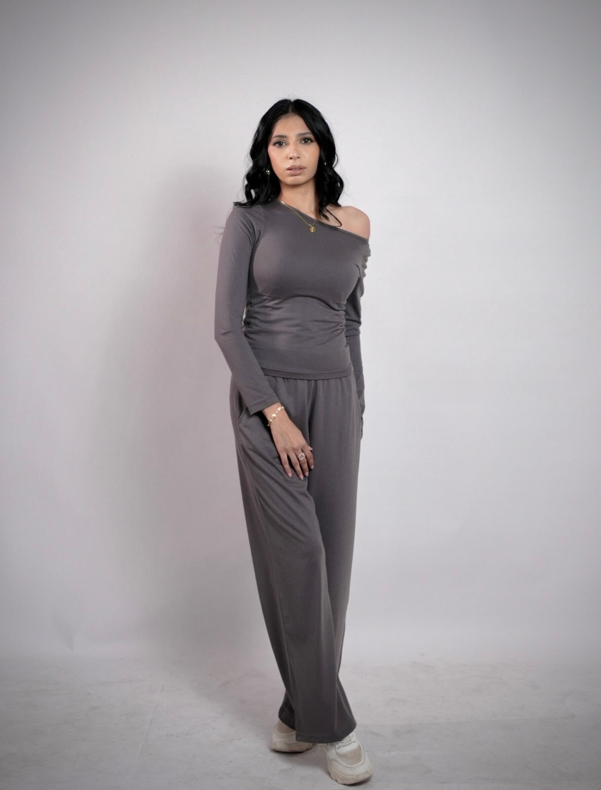 CASUAL 2PCS KNITTED SLIM TOP & WIDE LEG PANTS