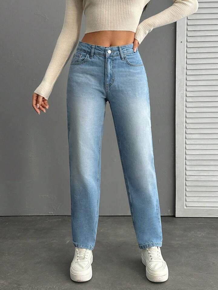 Women's Front Button Pocket Simple Denim Jeans, Casual Everyday Wear