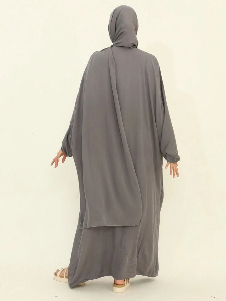Plain Elegant Abaya And Moroccan Dress With Headscarf