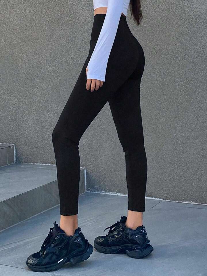Women's Plain Color Minimalist Casual Leggings, Everyday Wear