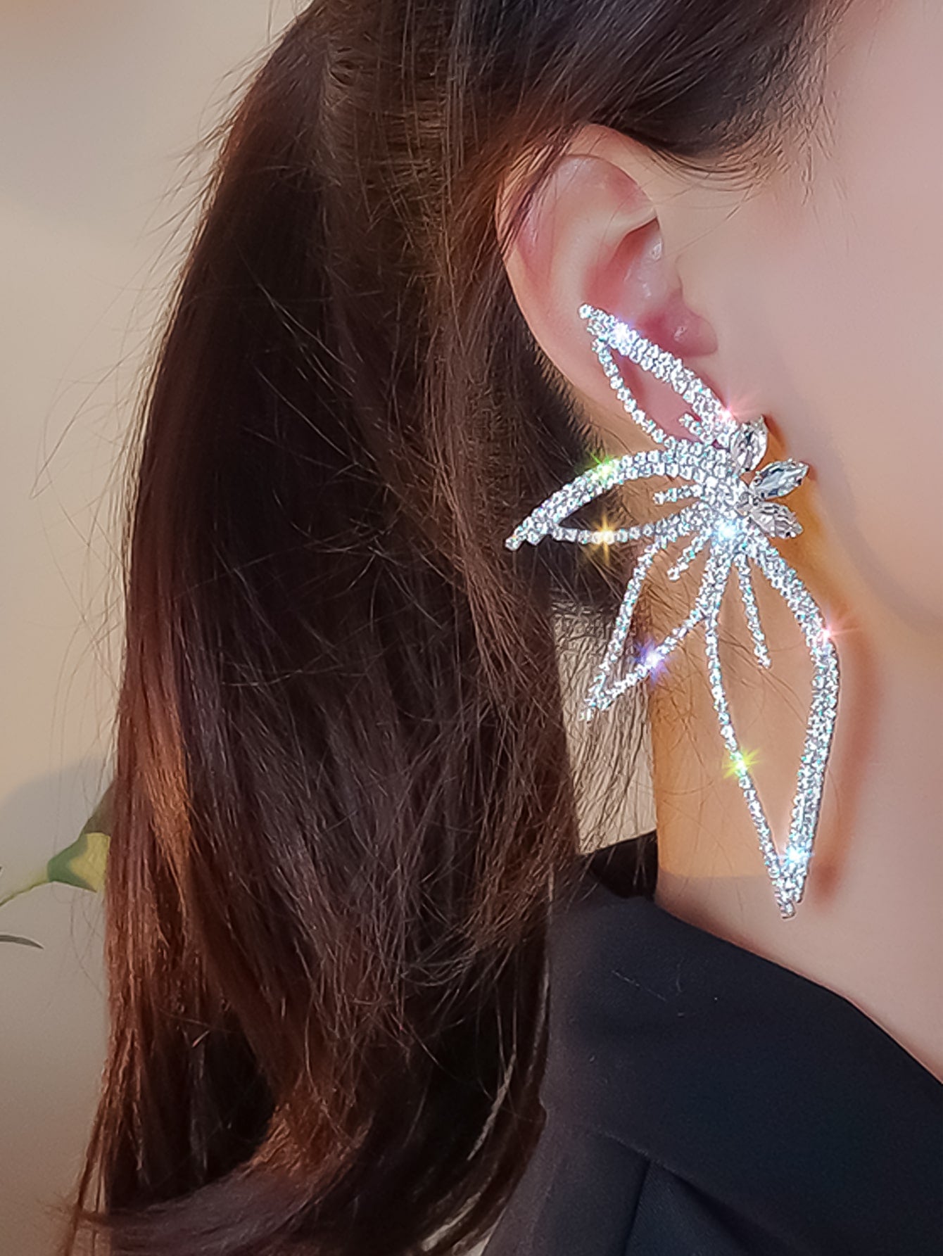 Juran 1pair Glass Rhinestone Earrings