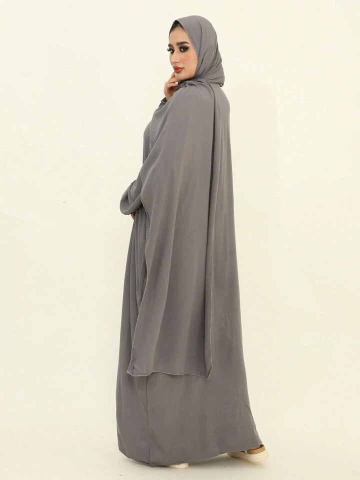 Plain Elegant Abaya And Moroccan Dress With Headscarf