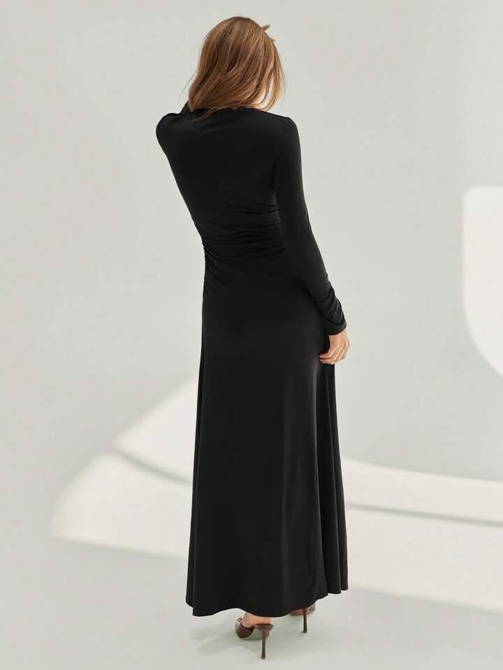 Women Assymetric Ruched long Sleeves A line tigh dress
