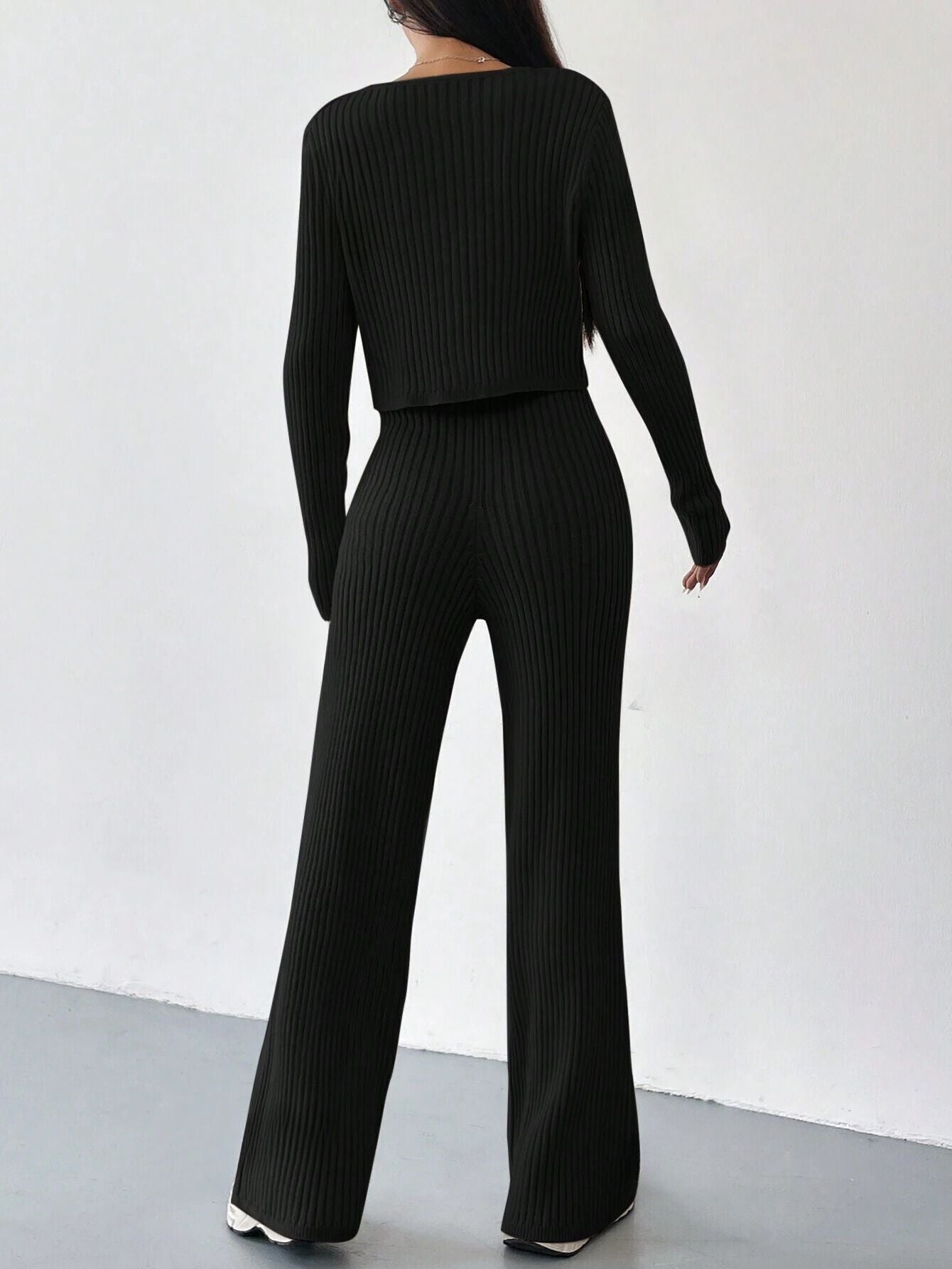 RIBBED KNIT CARDIGAN & KNITTED SOFT CO-ORD
