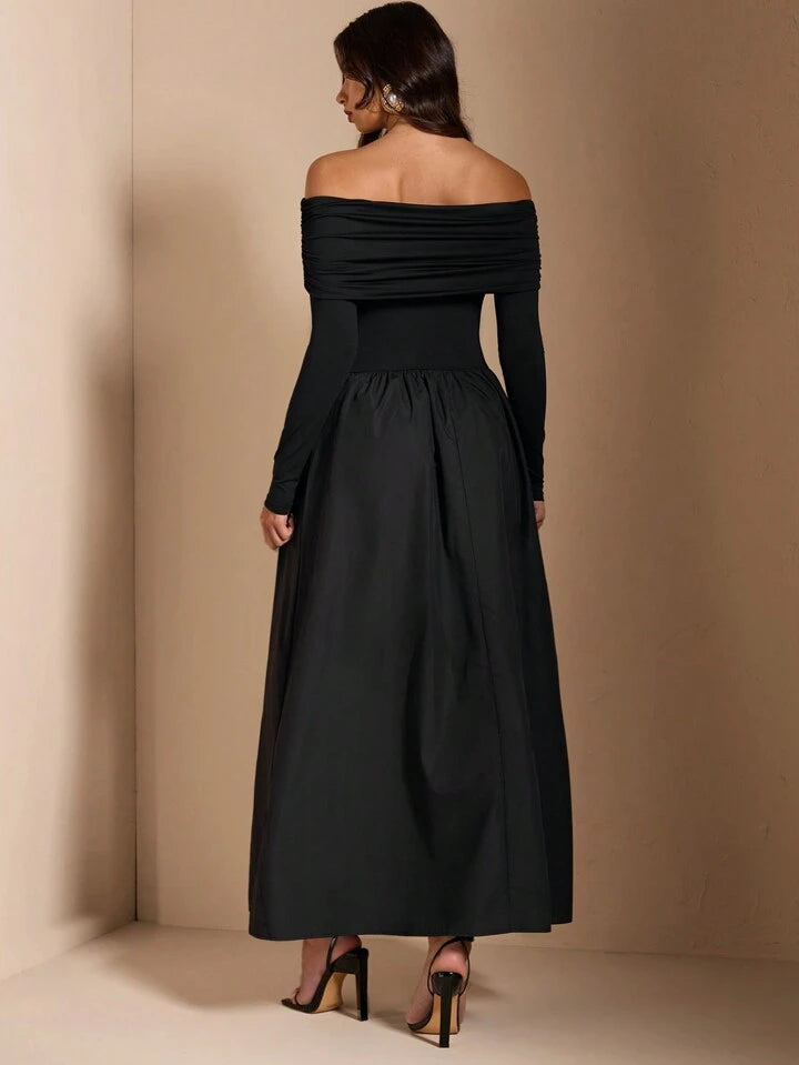 Solid Color Elegant Minimalist Sexy Shoulder Ruched Fitted Midi Dress