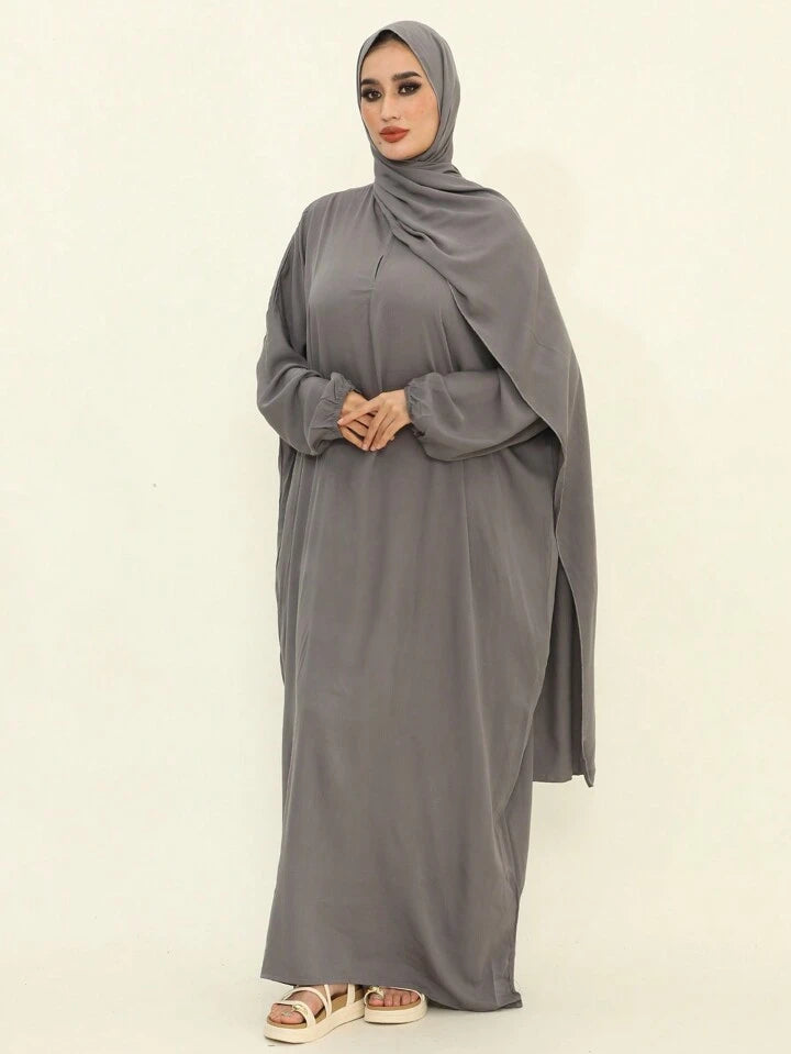 Plain Elegant Abaya And Moroccan Dress With Headscarf