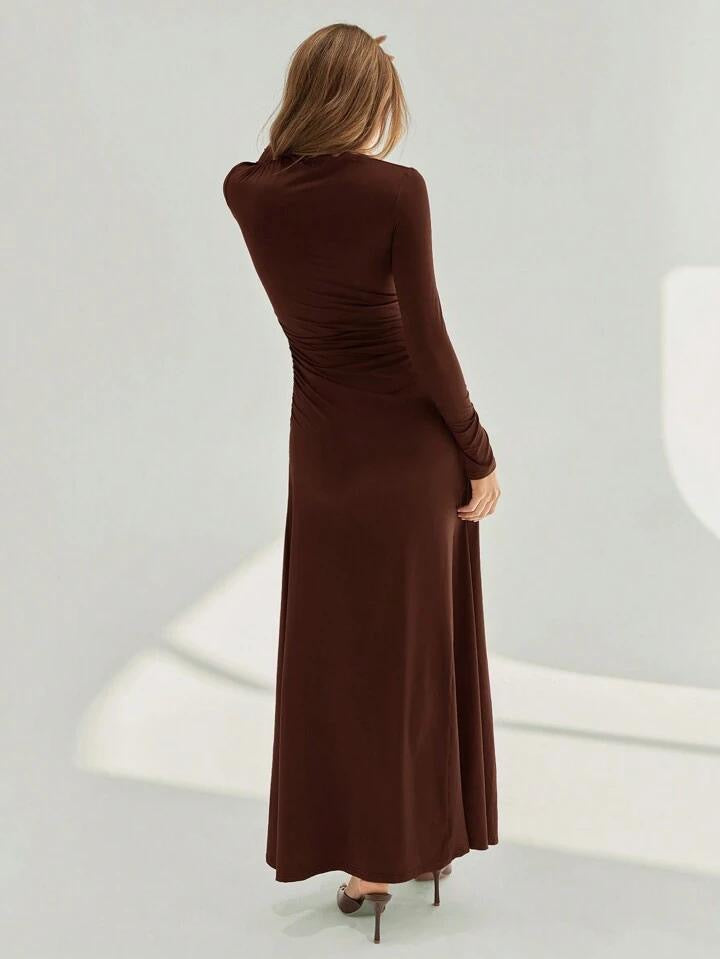 Women Assymetric Ruched long Sleeves A line tigh dress