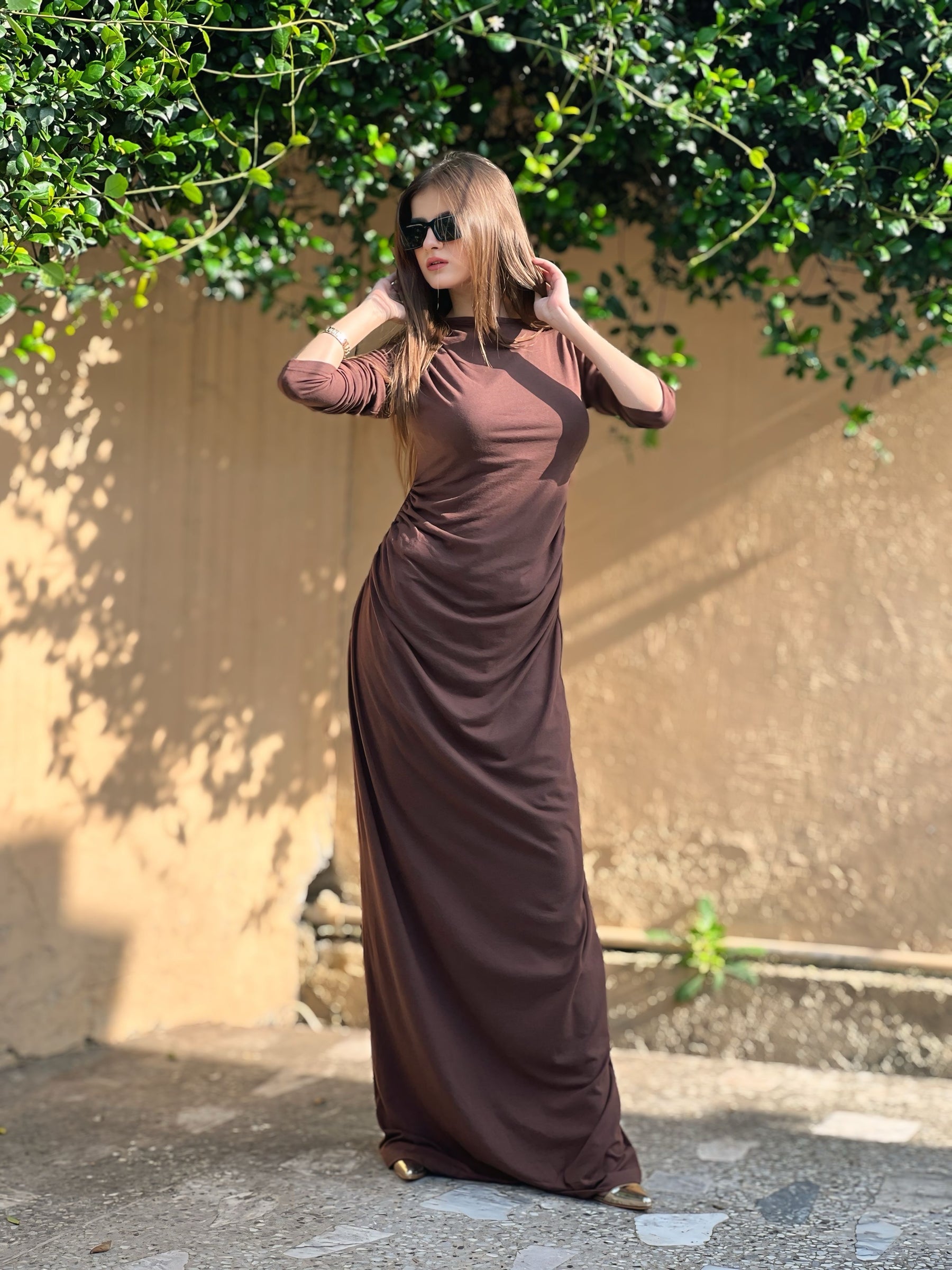Women Assymetric Ruched long Sleeves A line tigh dress