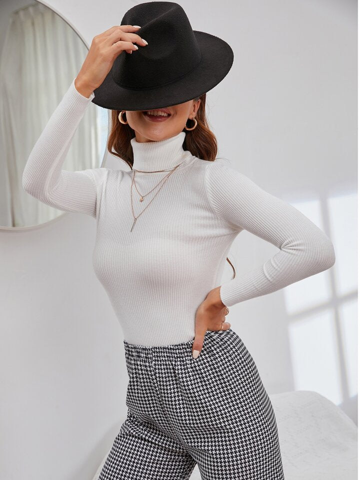 SOLID RIBBED KNIT TURTLE STYLE HIGHNECK