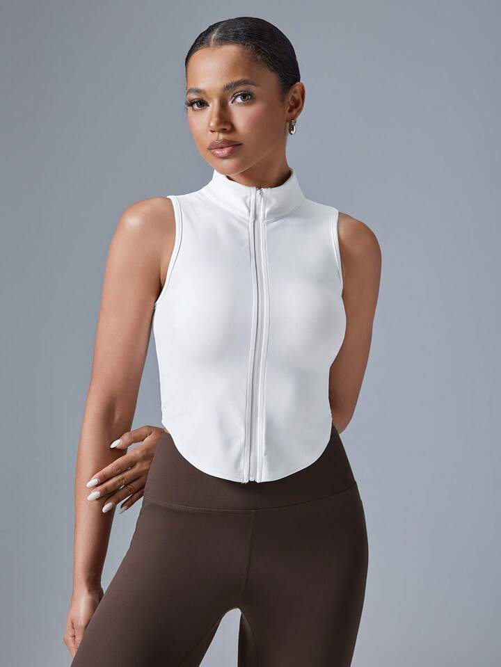 Women's Casual Sports Sleeveless Black Stand Collar Vest