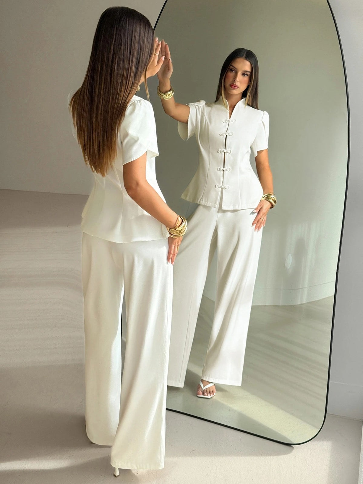 Women's Chinese Style Leg-Of-Gigot Sleeve Blazer Frog Set