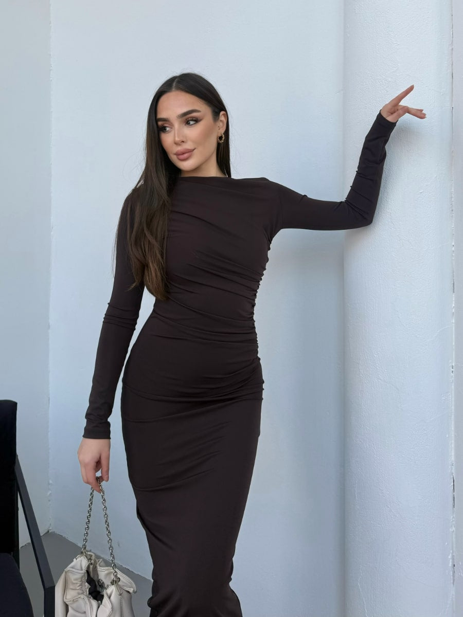 SOLID RUCHED SIDE BODYCON DRESS