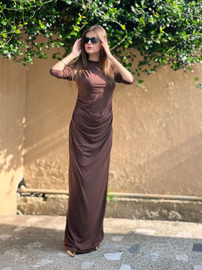 Women Assymetric Ruched long Sleeves A line tigh dress