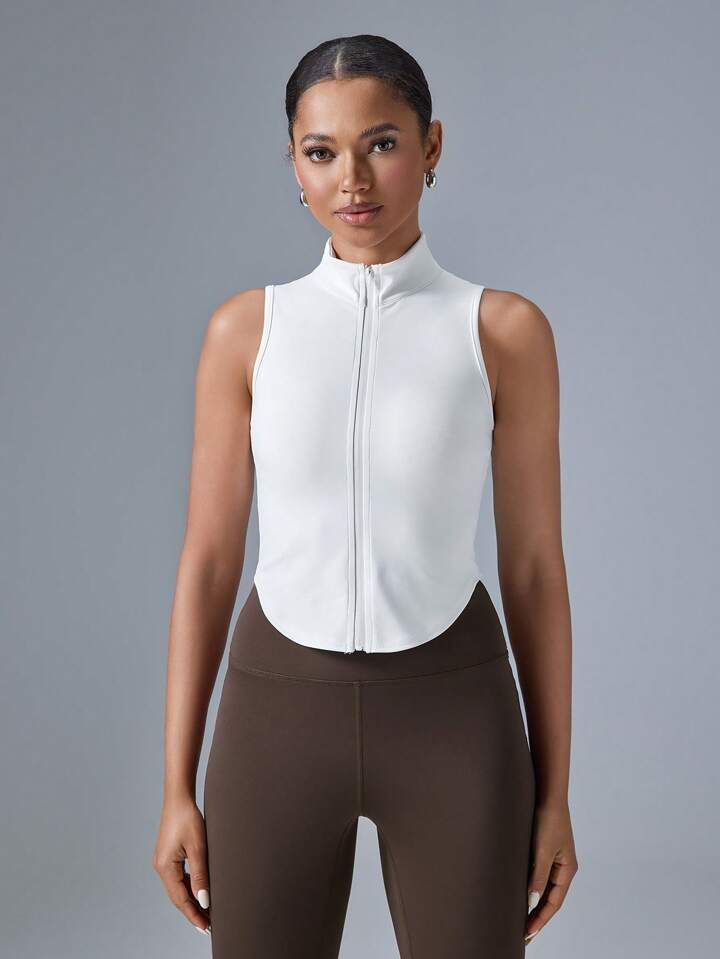 Women's Casual Sports Sleeveless Black Stand Collar Vest