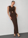 Women's Summer Casual Bottoming Sleeveless Long Skirt Slim Fit Suit and Elegant Top