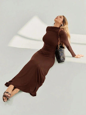 Women Assymetric Ruched long Sleeves A line tigh dress