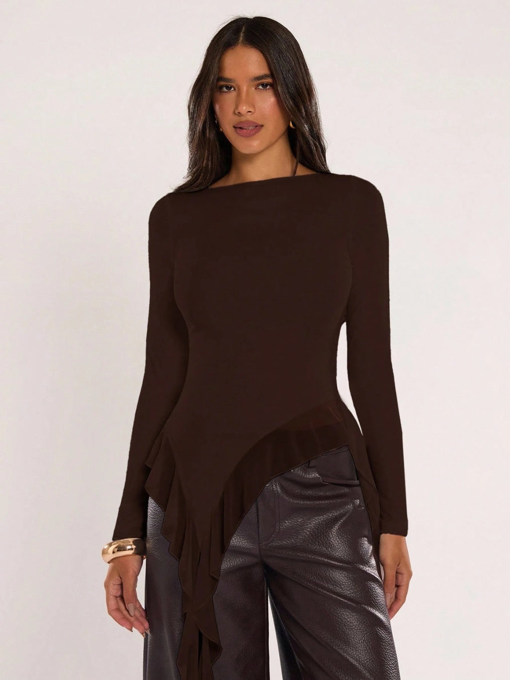 Women's Casual Solid Color Asymmetrical Hem Flowy Top