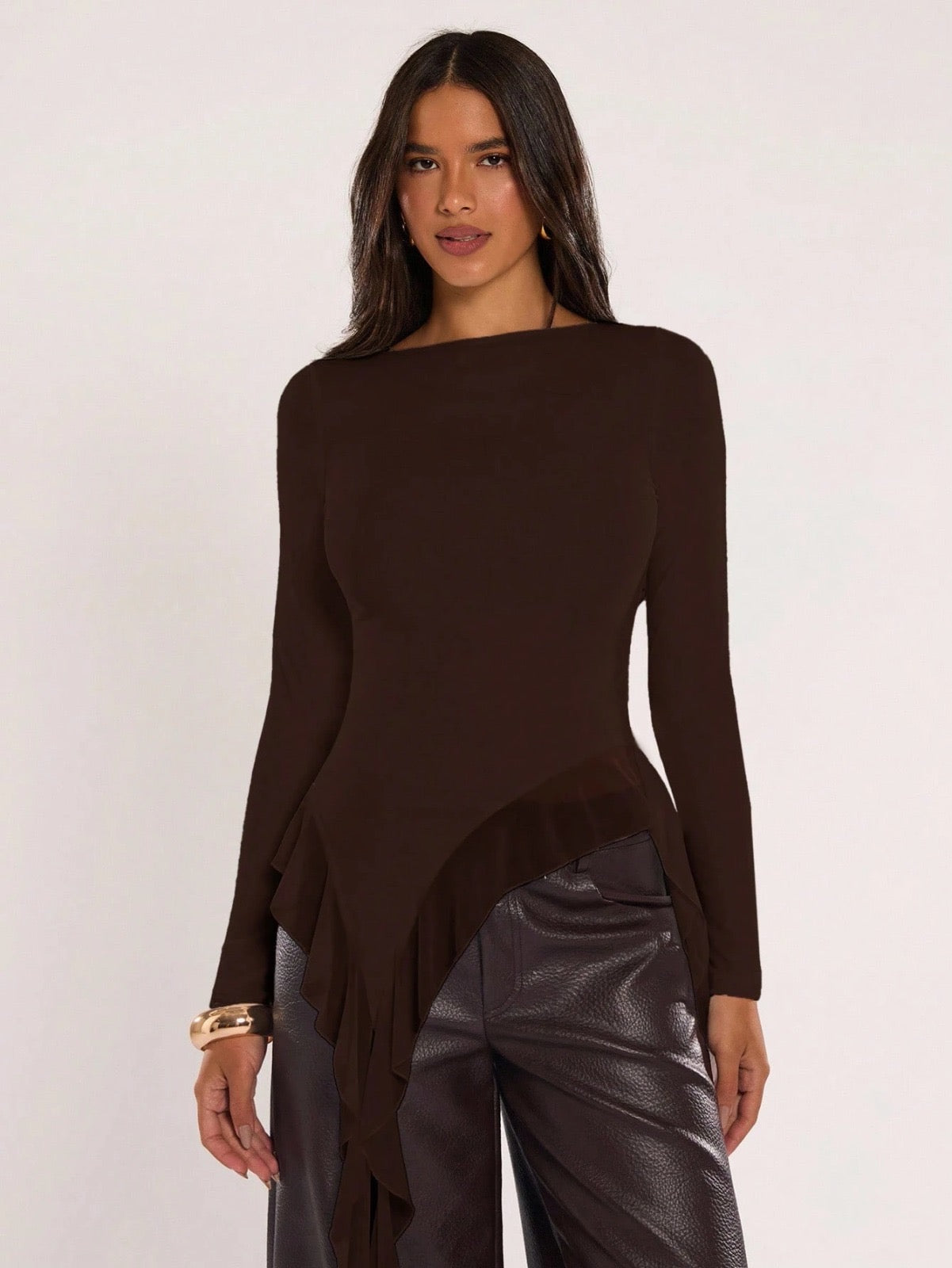 Women's Casual Solid Color Asymmetrical Hem Flowy Top