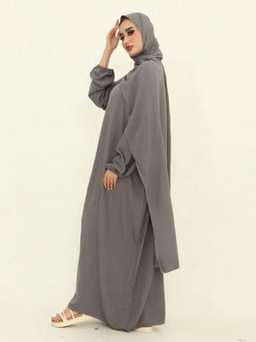 Plain Elegant Abaya And Moroccan Dress With Headscarf