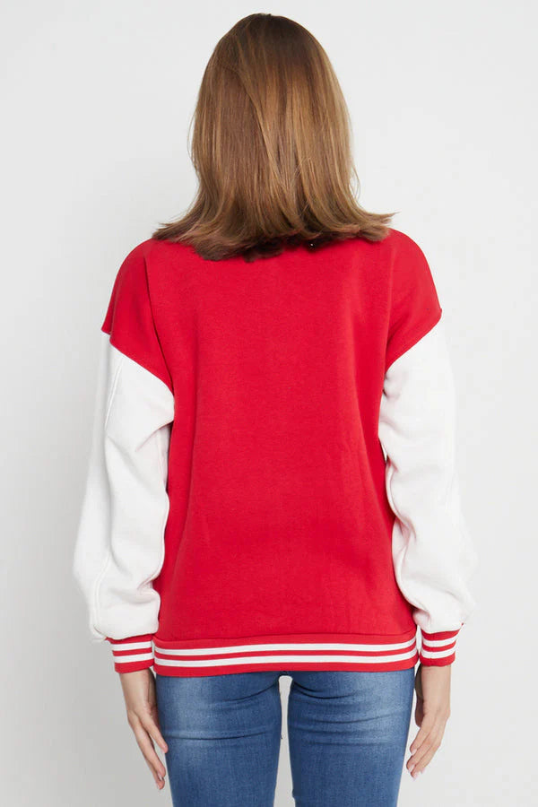 A SLOGAN LONG VERSITY BASEBALL JACKET- RED