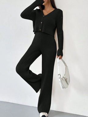RIBBED KNIT CARDIGAN & KNITTED SOFT CO-ORD