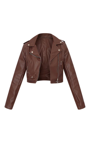 WOMEN'S  BASIC FAUX LEATHER BIKER JACKET