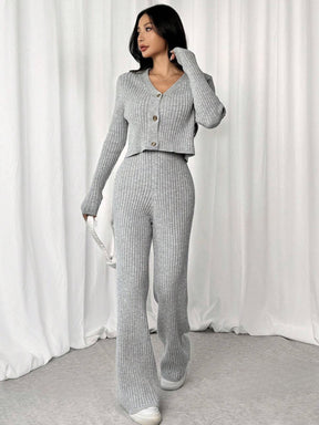 RIBBED KNIT CARDIGAN & KNITTED SOFT CO-ORD