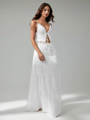 2pcs Women Contrast Lace Camisole & Mini Skirt Set