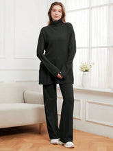 TURTLENECK LOOSE KNITTED SWEATER AND WIDE LEG KNITTED CASUAL 2 PIECE SET