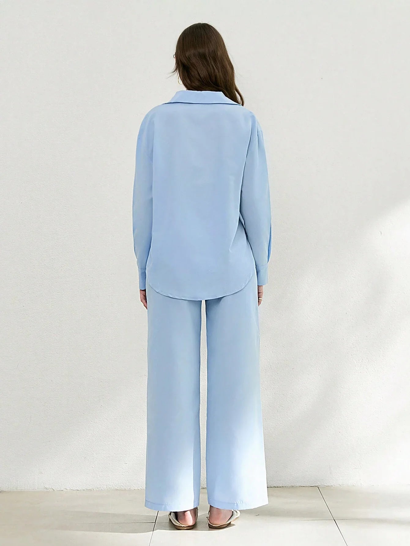 Two Pieces Blue Shirt And Palazzo Pant