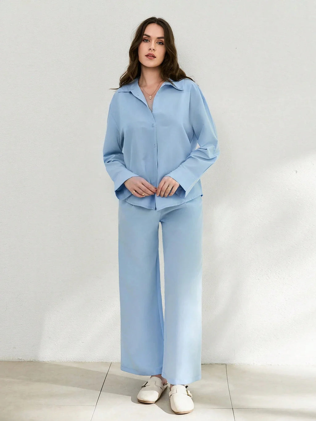 Two Pieces Blue Shirt And Palazzo Pant