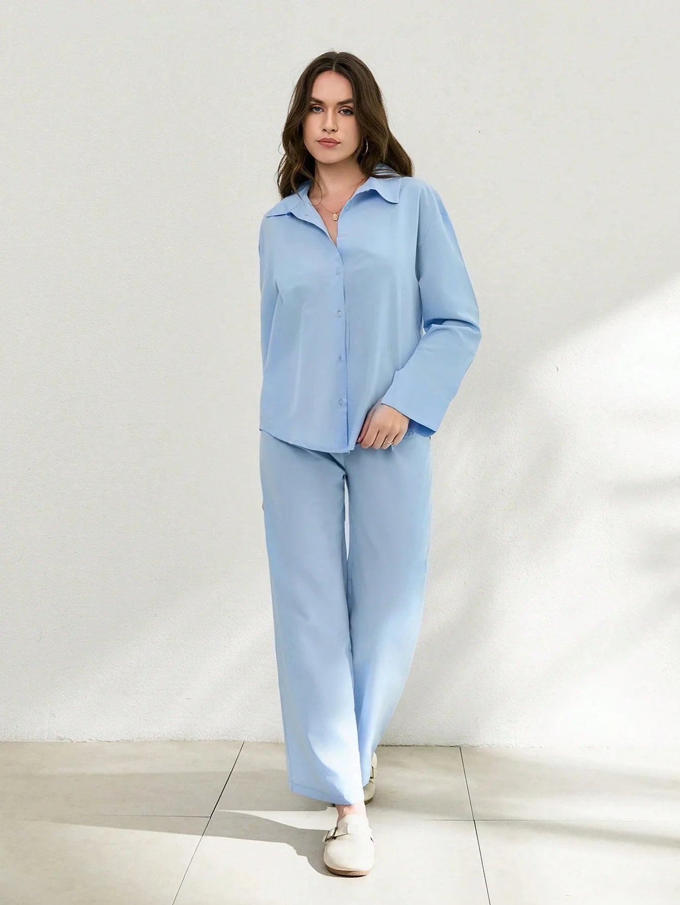 Two Pieces Blue Shirt And Palazzo Pant