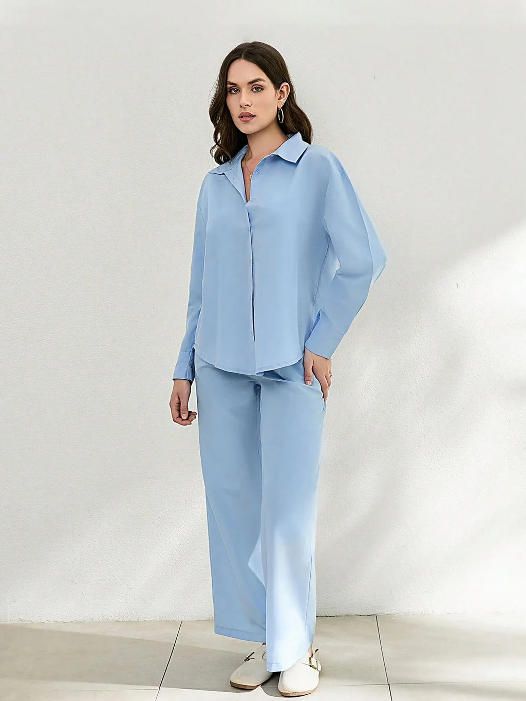 Two Pieces Blue Shirt And Palazzo Pant