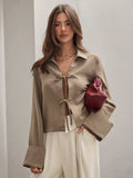 Women's Plain Tie Long Sleeve  Casual Work Shirt