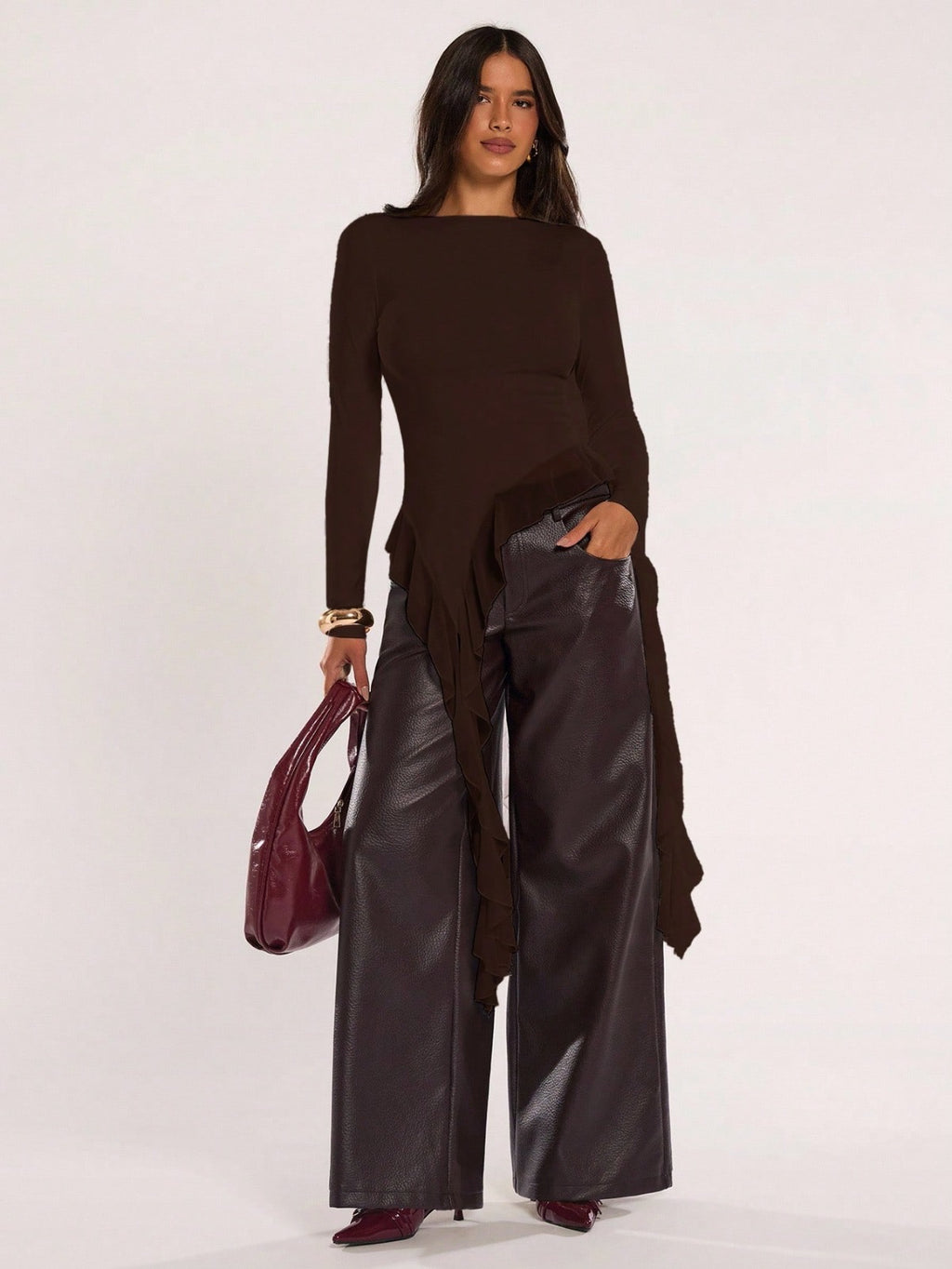 Women's Casual Solid Color Asymmetrical Hem Flowy Top