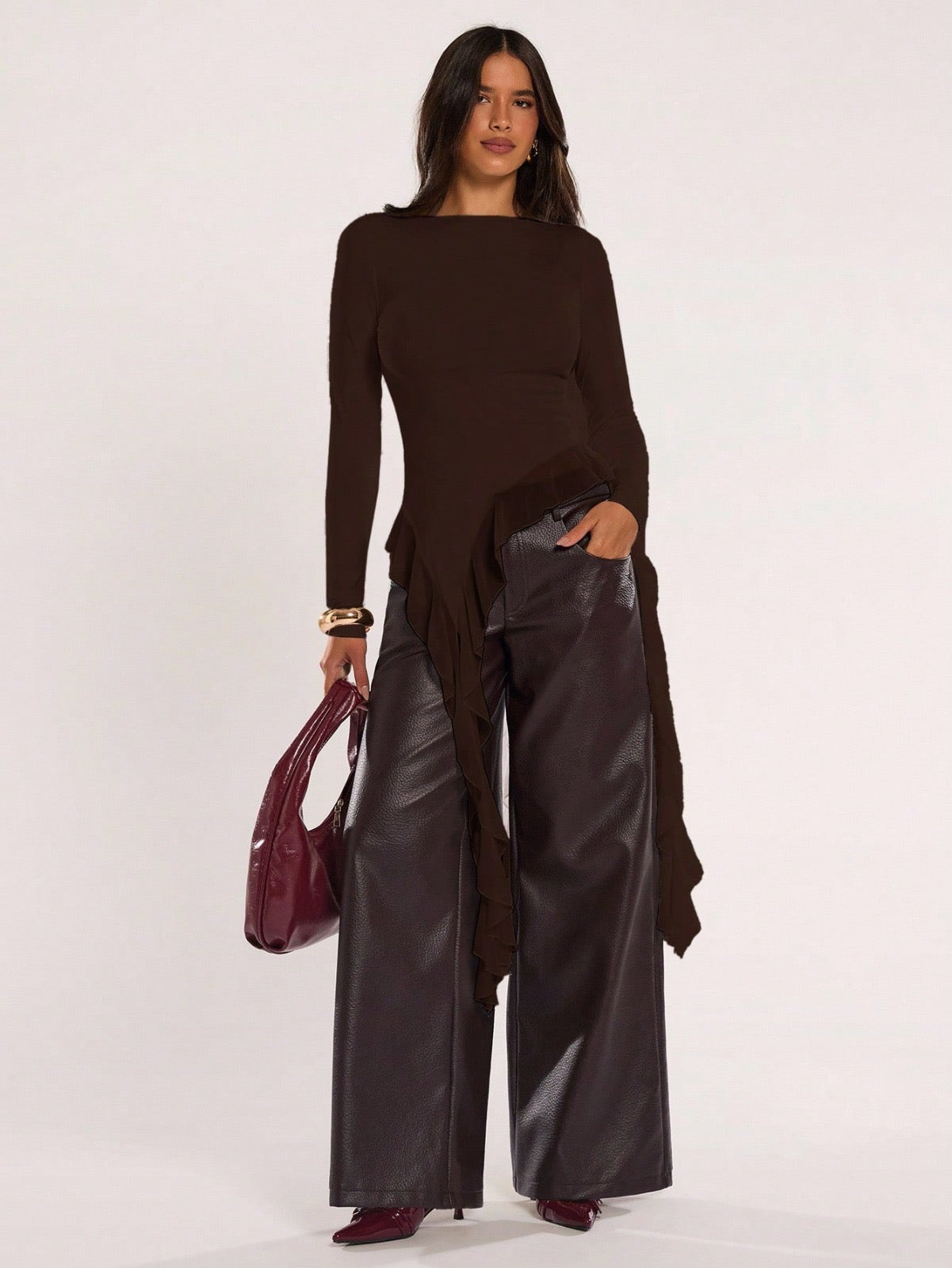Women's Casual Solid Color Asymmetrical Hem Flowy Top