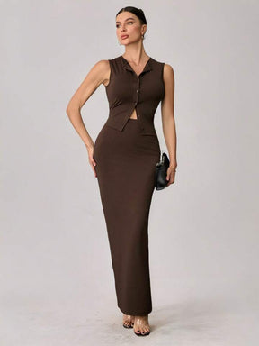 Women's Summer Casual Bottoming Sleeveless Long Skirt Slim Fit Suit and Elegant Top