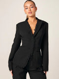 Elegant Lace Trim Blazer With Button Closure