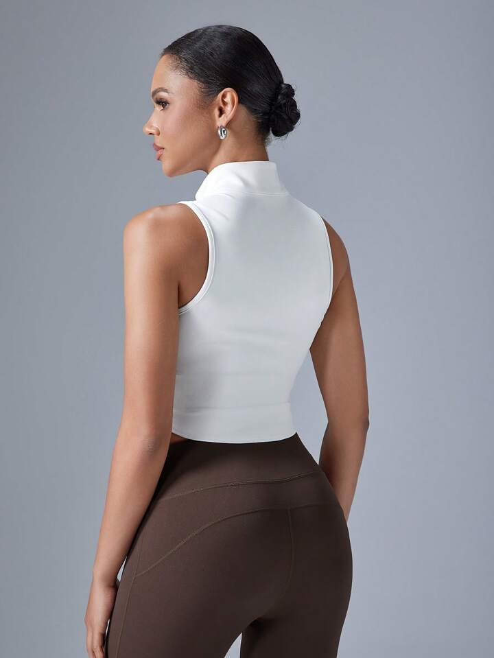Women's Casual Sports Sleeveless Black Stand Collar Vest