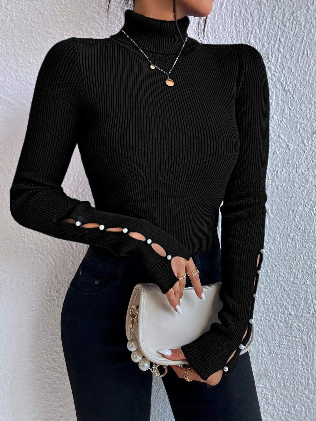 WOMEN'S SOLID COLOR MINIMALIST CREW NECK LONG SLEEVE SWEATER