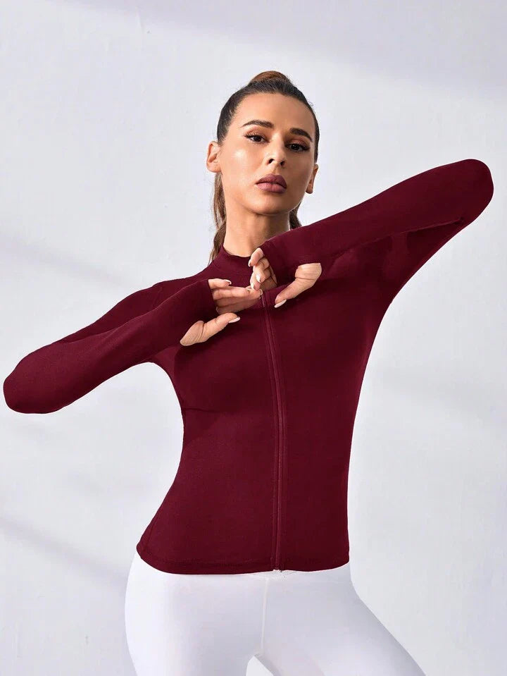 Daily&Casual Women's Solid Color Zip-Up Long Sleeve Casual Sports Zipper