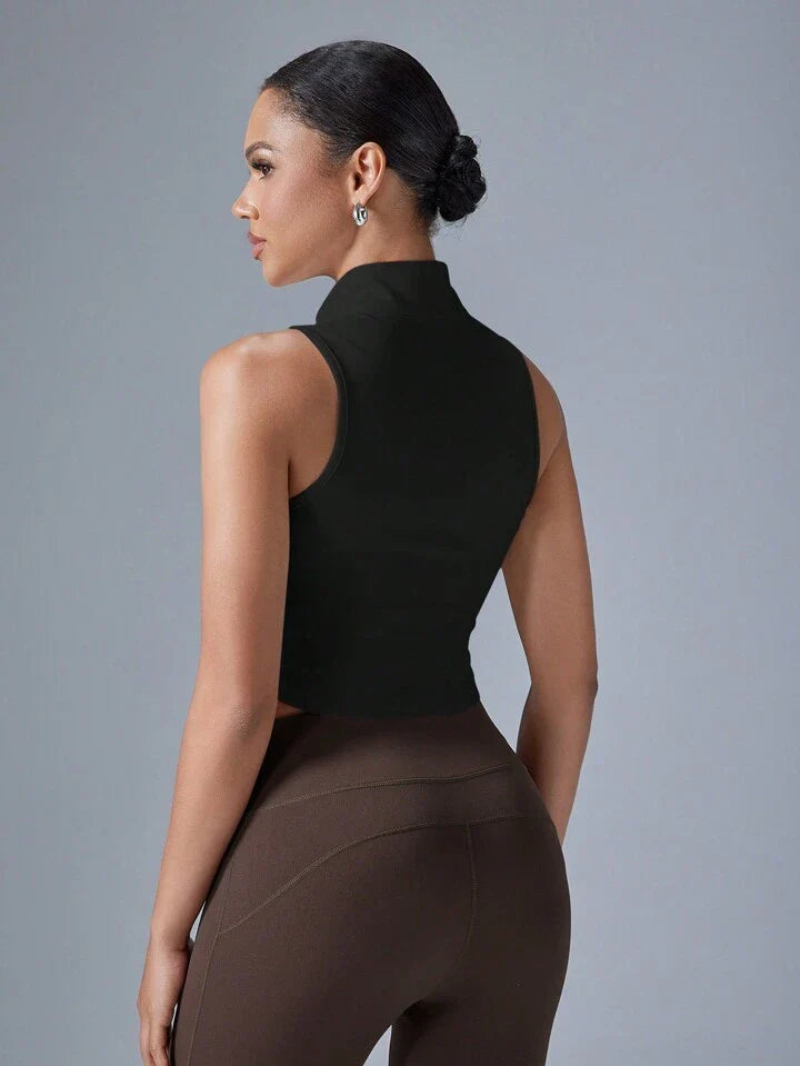Women's Casual Sports Sleeveless Black Stand Collar Vest