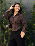 Back-Tie  Fitted Waist Long-Sleeves Shirt