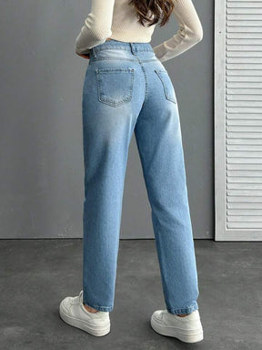 Women's Front Button Pocket Simple Denim Jeans, Casual Everyday Wear