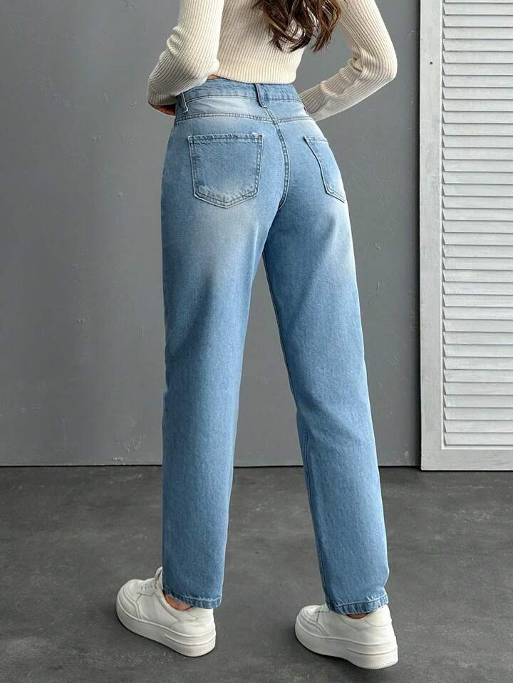 Women's Front Button Pocket Simple Denim Jeans, Casual Everyday Wear